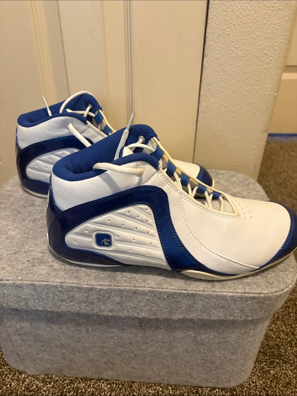 And1 White and Blue High-Top Basketball Sneakers